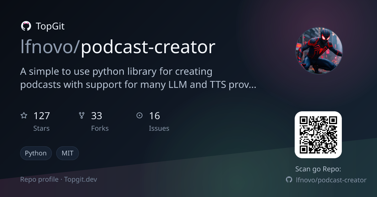 TopGit repo profile image for lfnovo/podcast-creator