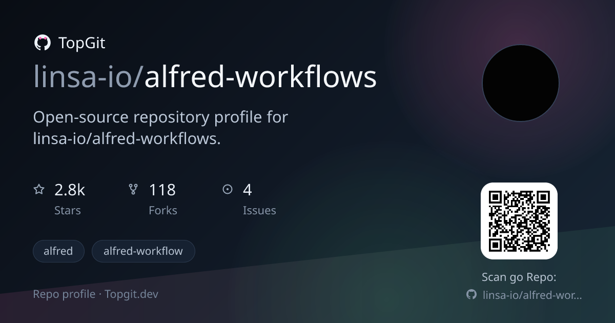 TopGit repo profile image for linsa-io/alfred-workflows