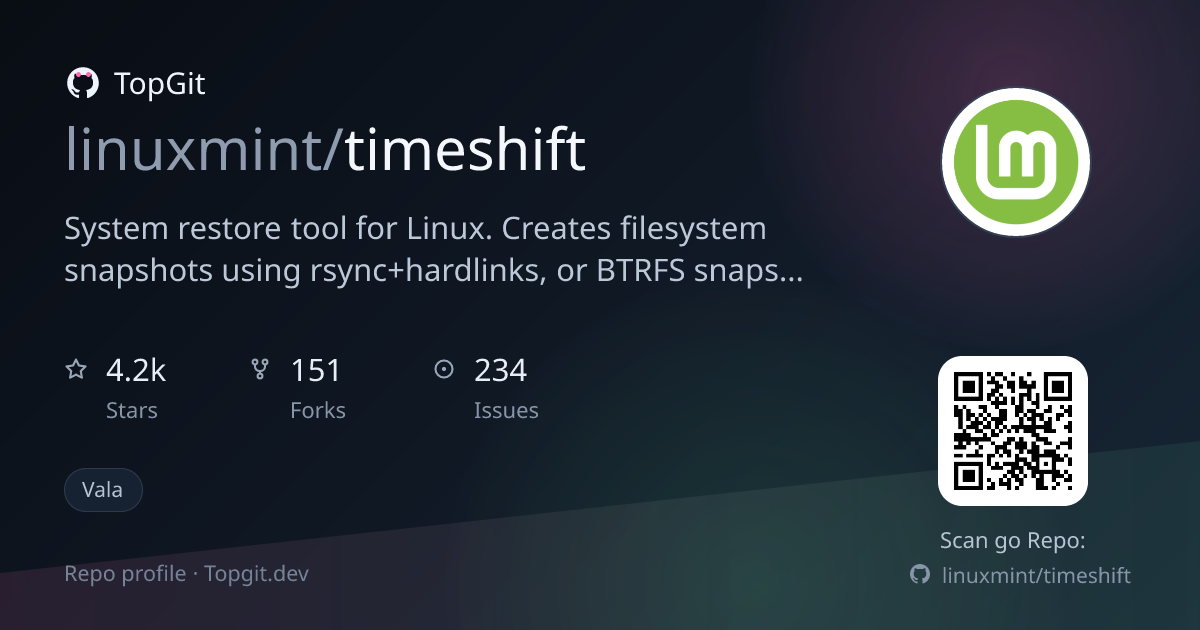 TopGit repo profile image for linuxmint/timeshift