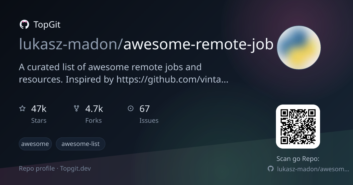 TopGit repo profile image for lukasz-madon/awesome-remote-job