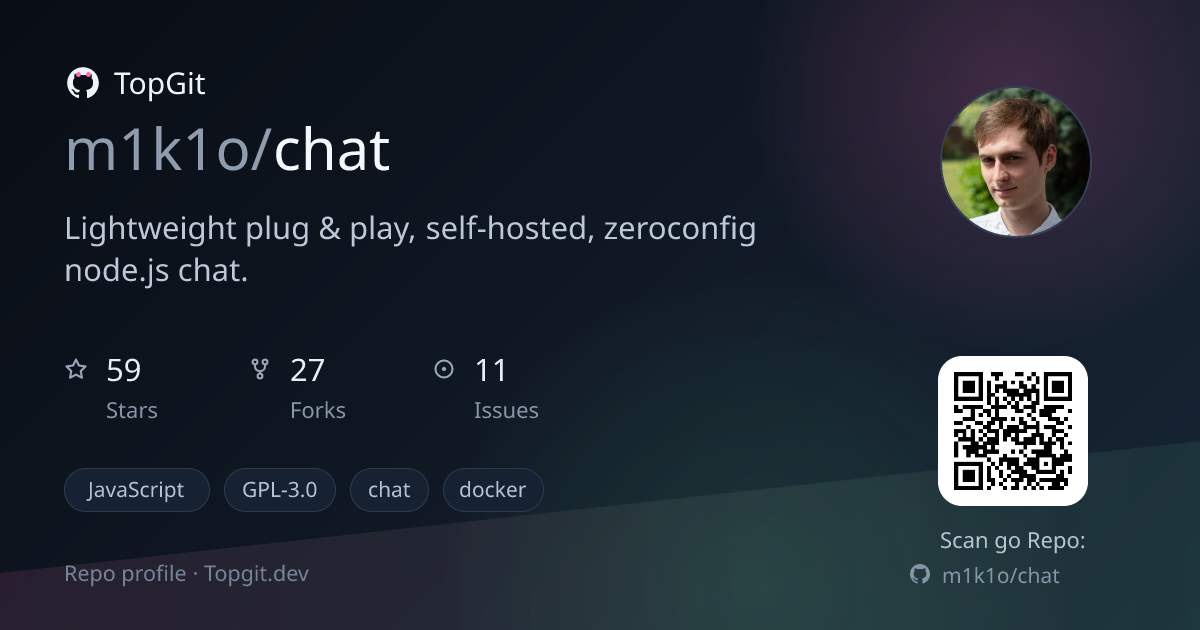 TopGit repo profile image for m1k1o/chat