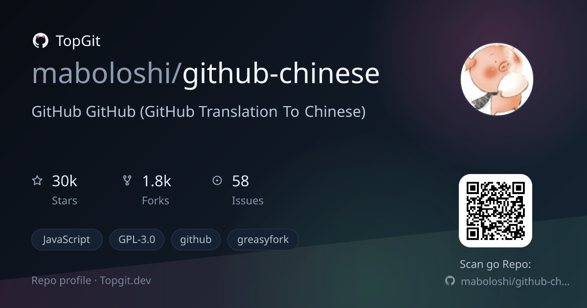 TopGit repo profile image for maboloshi/github-chinese