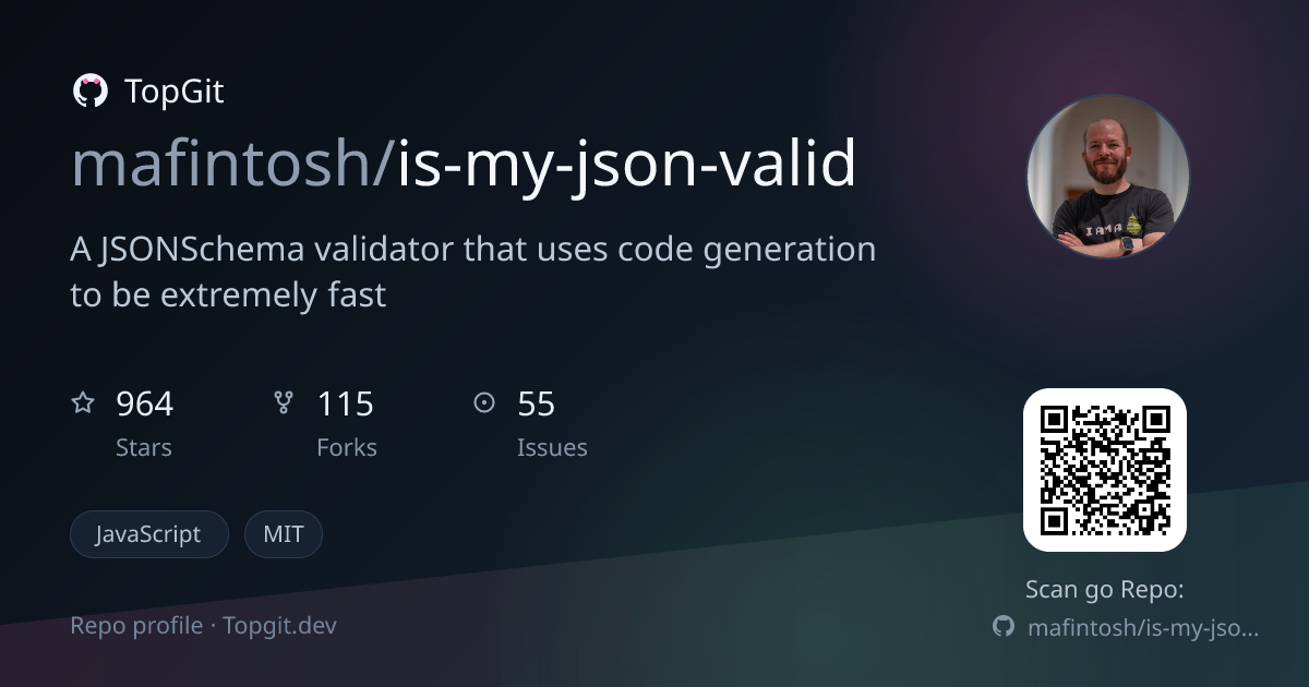TopGit repo profile image for mafintosh/is-my-json-valid