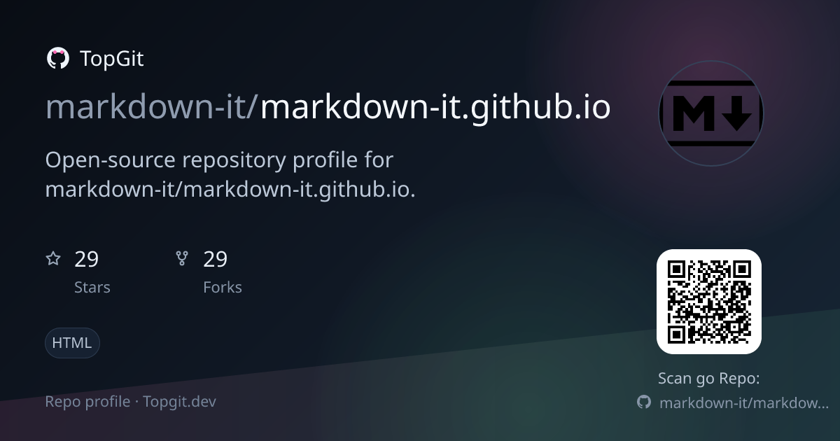 TopGit repo profile image for markdown-it/markdown-it.github.io