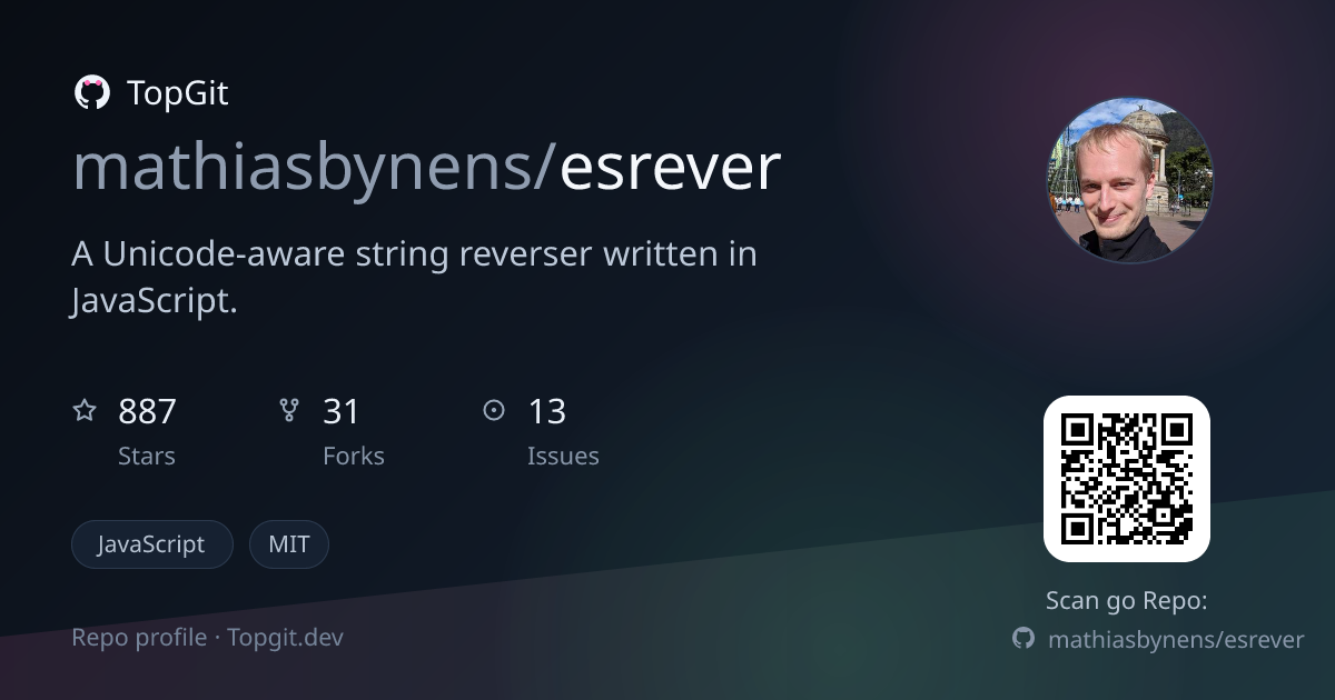 TopGit repo profile image for mathiasbynens/esrever