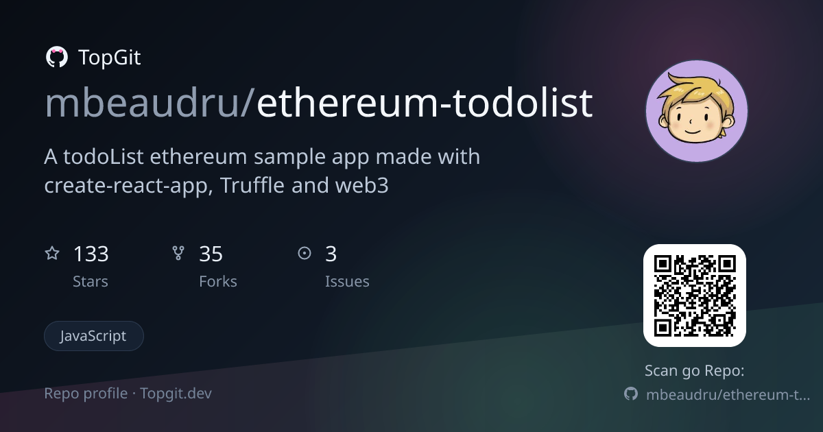 TopGit repo profile image for mbeaudru/ethereum-todolist