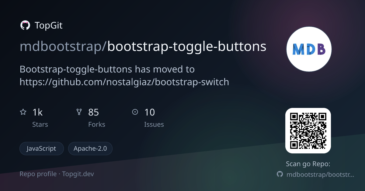 TopGit repo profile image for mdbootstrap/bootstrap-toggle-buttons