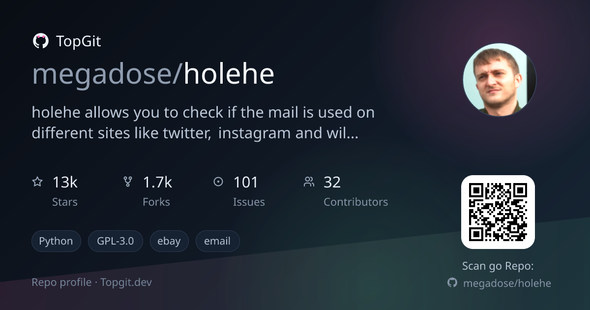 TopGit repo profile image for megadose/holehe