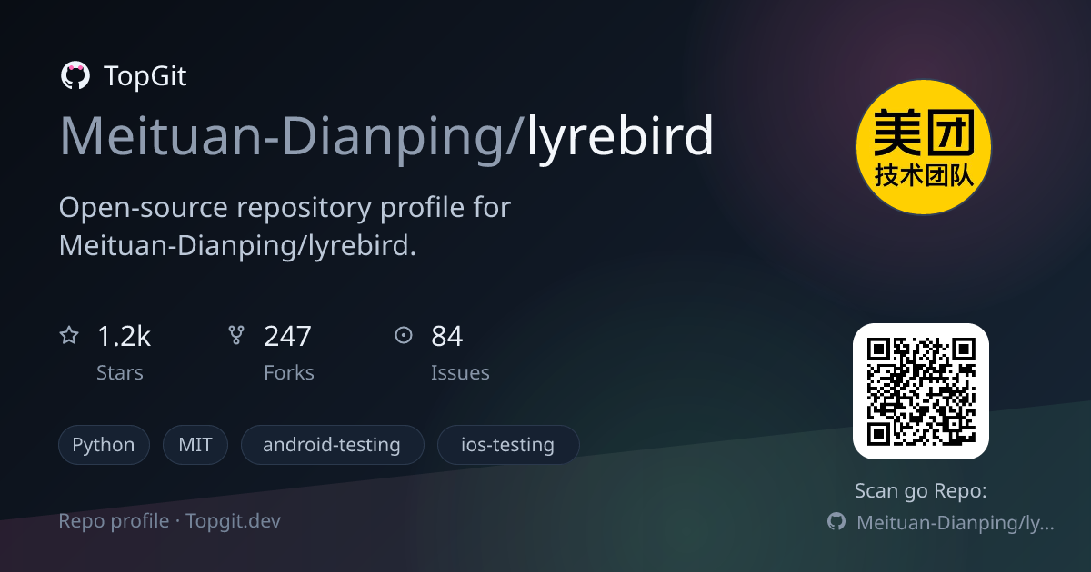 TopGit repo profile image for Meituan-Dianping/lyrebird