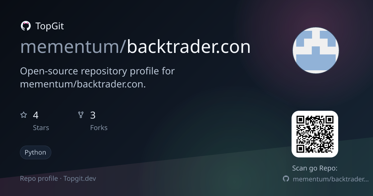 TopGit repo profile image for mementum/backtrader.con