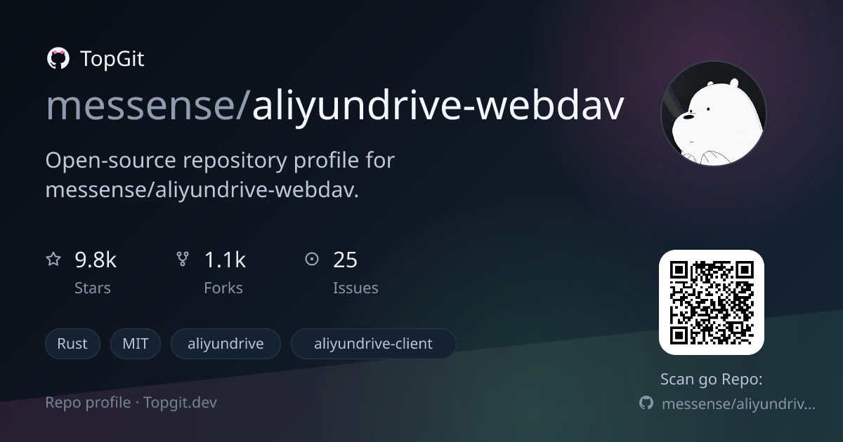 TopGit repo profile image for messense/aliyundrive-webdav