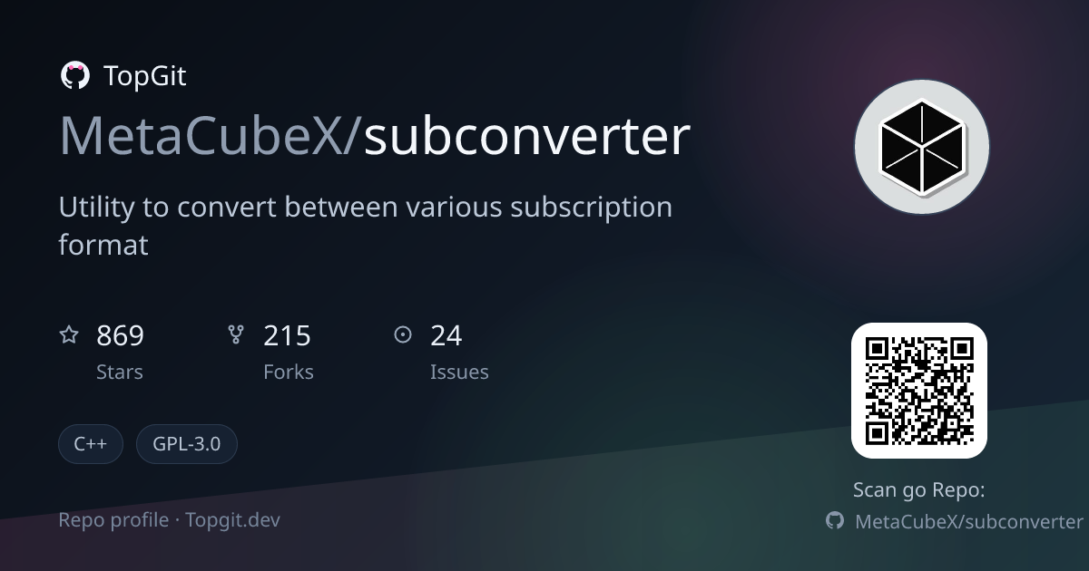 TopGit repo profile image for MetaCubeX/subconverter