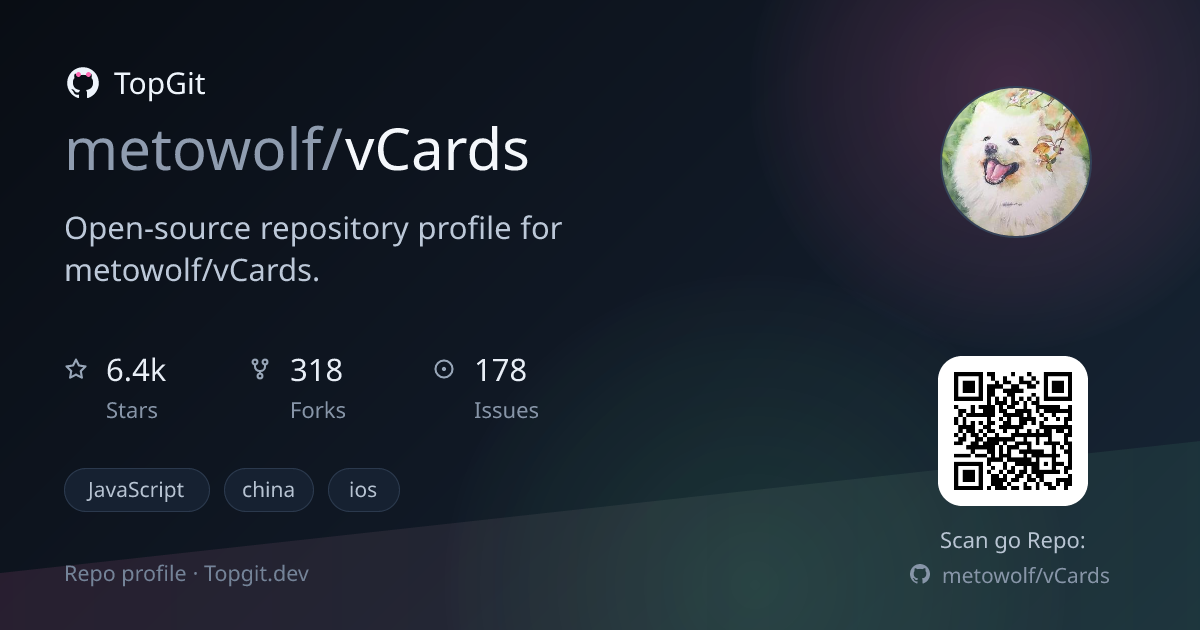 TopGit repo profile image for metowolf/vCards