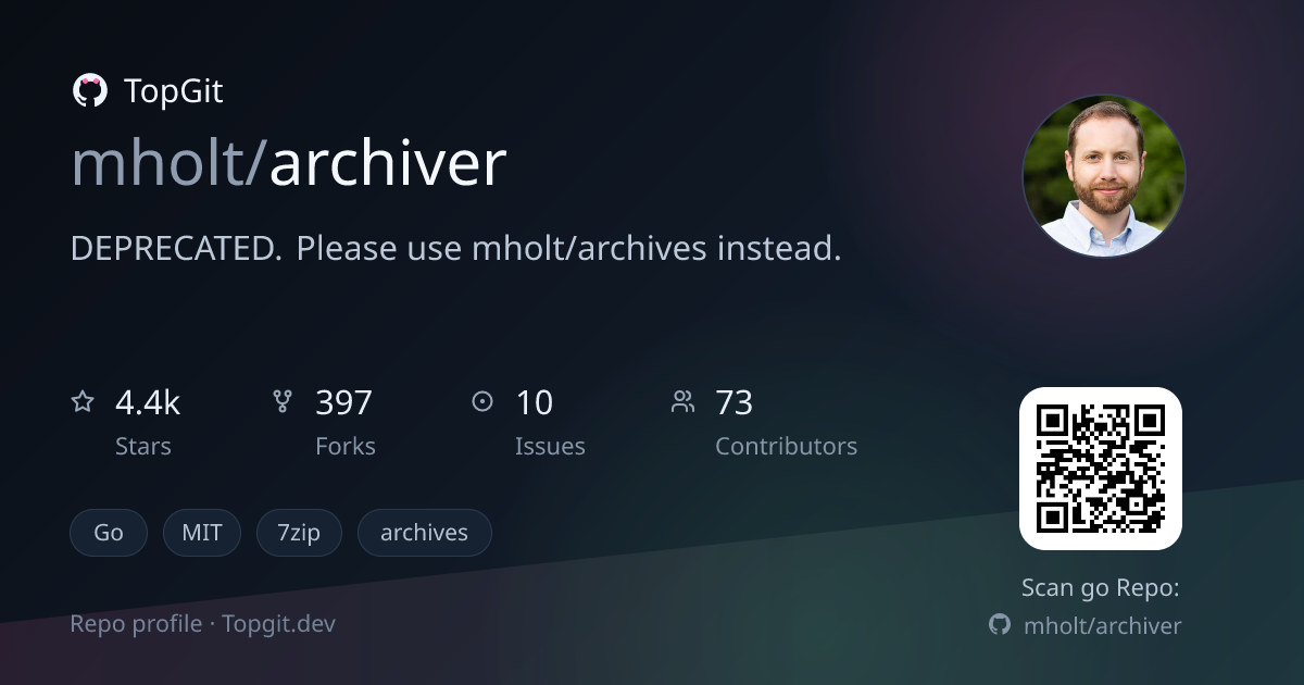 TopGit repo profile image for mholt/archiver
