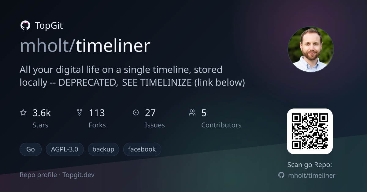 TopGit repo profile image for mholt/timeliner