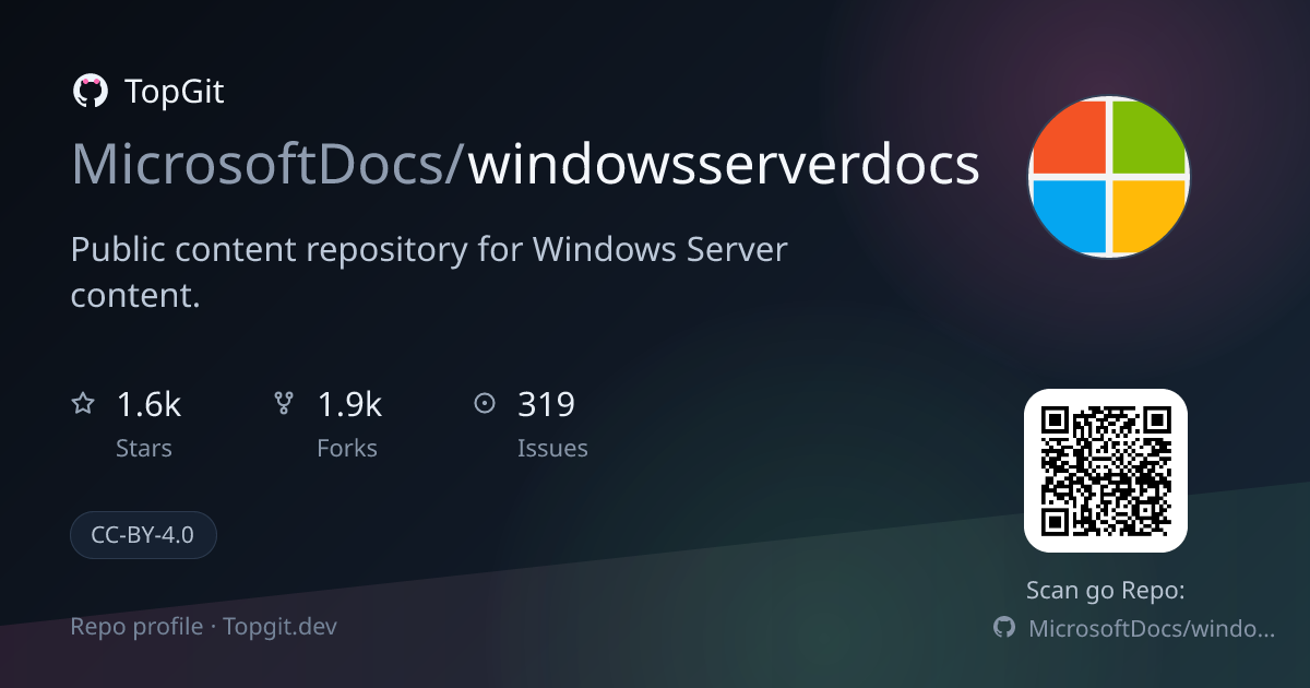 TopGit repo profile image for MicrosoftDocs/windowsserverdocs