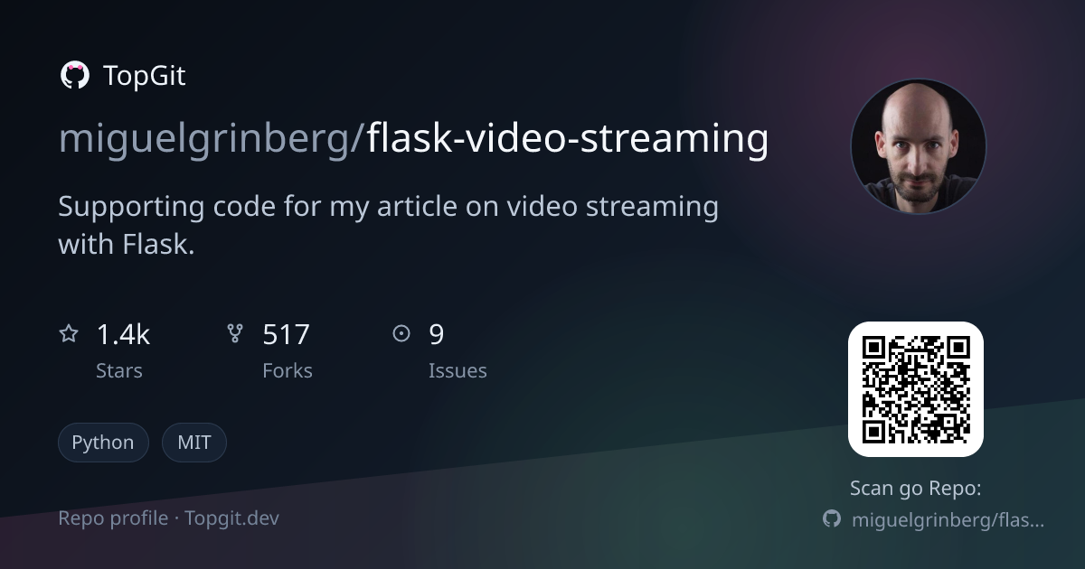 TopGit repo profile image for miguelgrinberg/flask-video-streaming