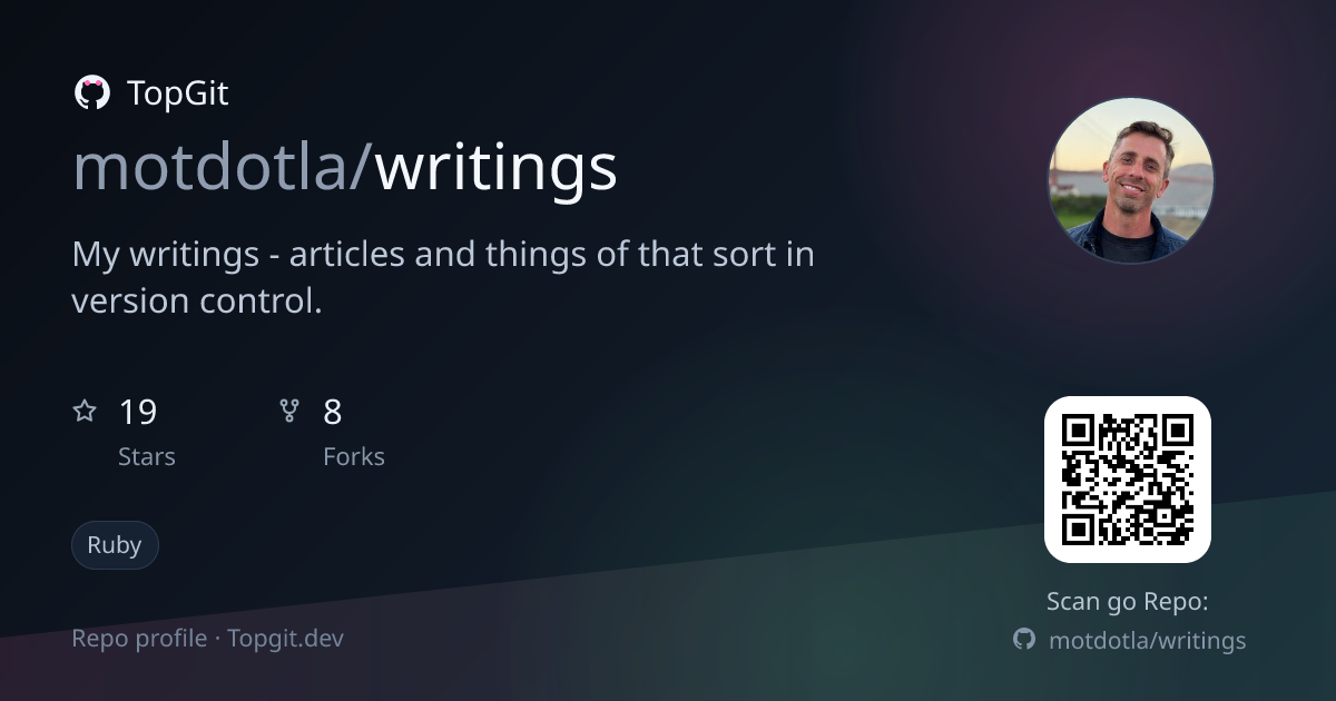 TopGit repo profile image for motdotla/writings