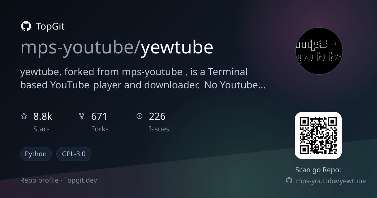 TopGit repo profile image for mps-youtube/yewtube