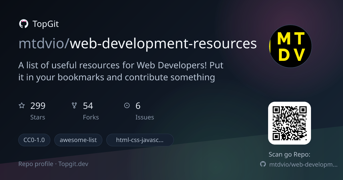 TopGit repo profile image for mtdvio/web-development-resources