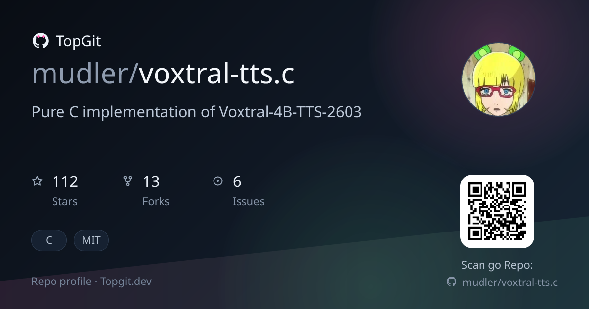 TopGit repo profile image for mudler/voxtral-tts.c