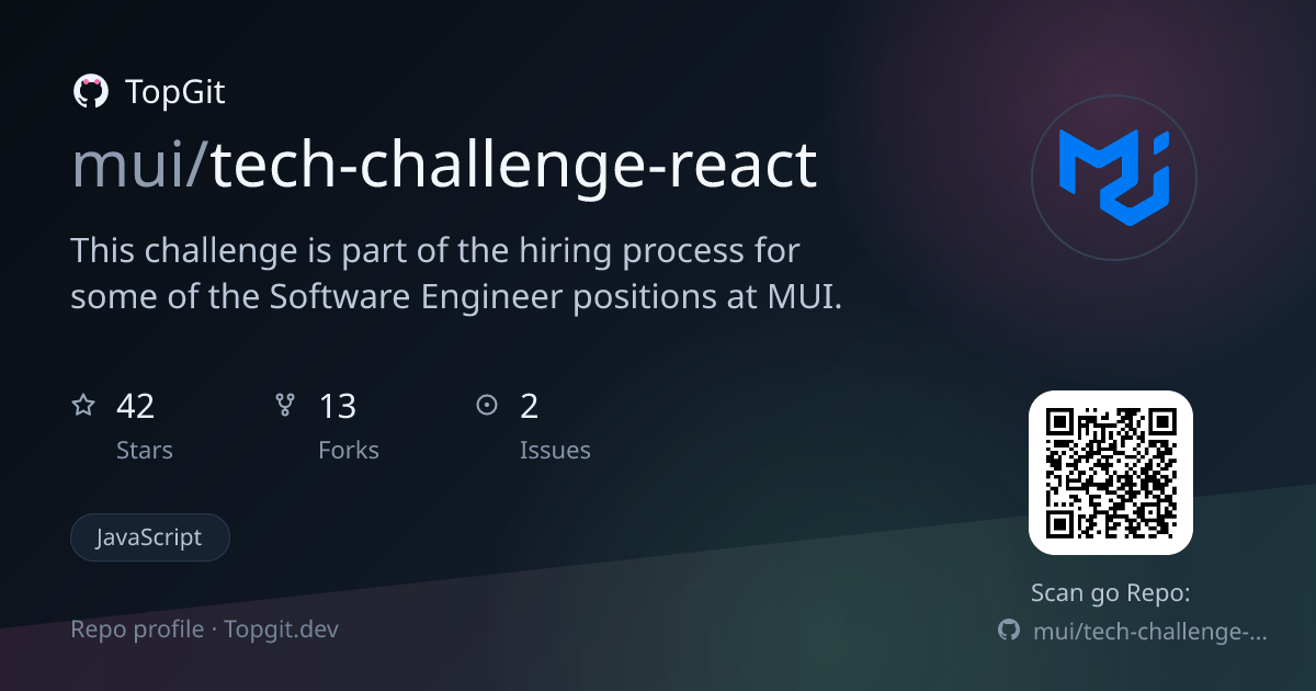 TopGit repo profile image for mui/tech-challenge-react