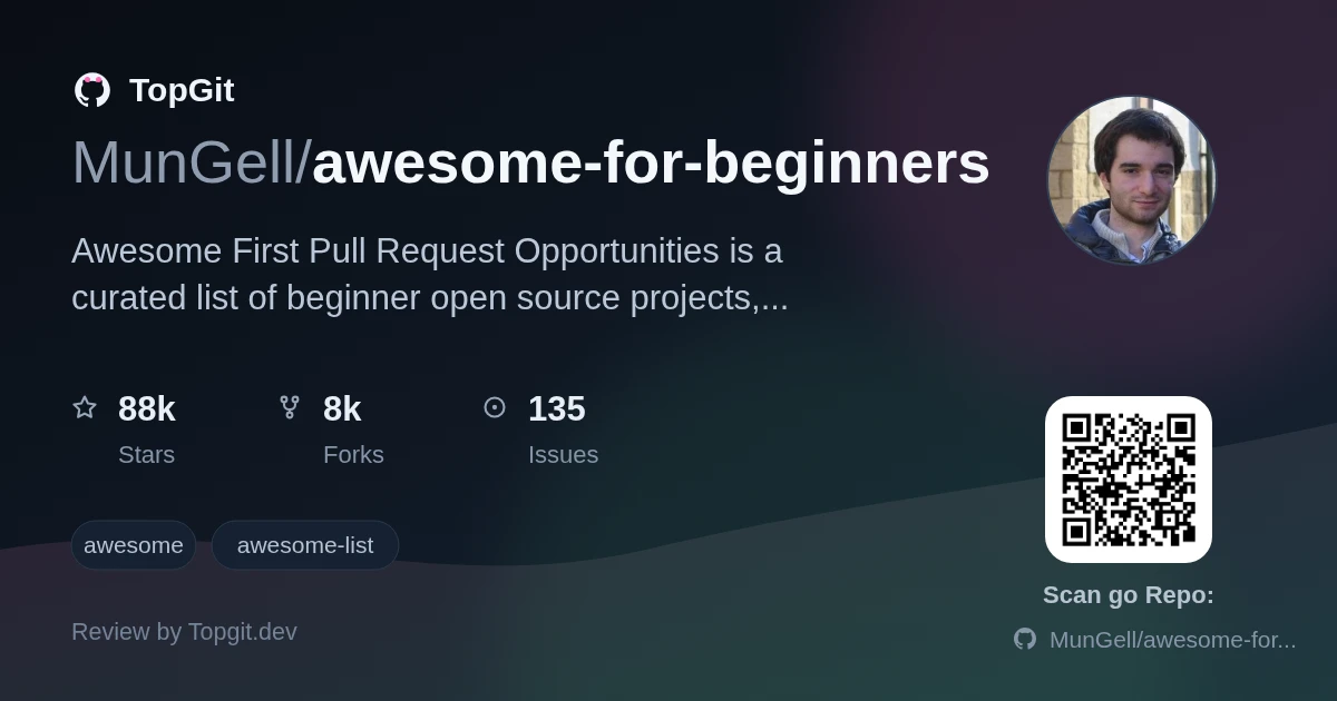 TopGit repo profile image for MunGell/awesome-for-beginners