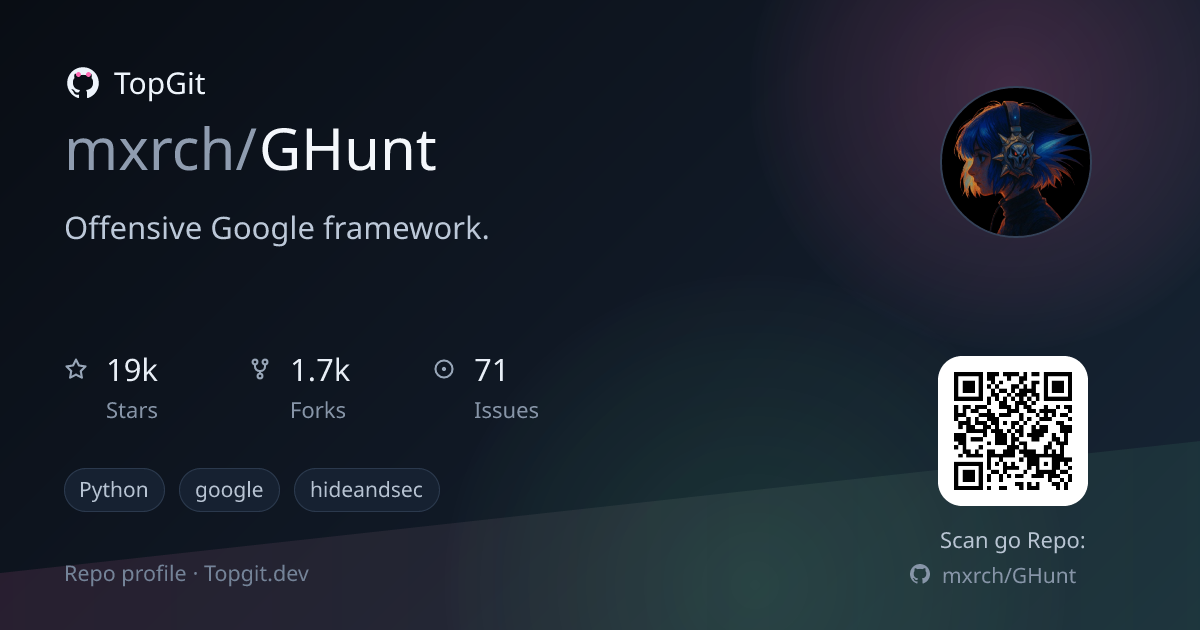 TopGit repo profile image for mxrch/GHunt