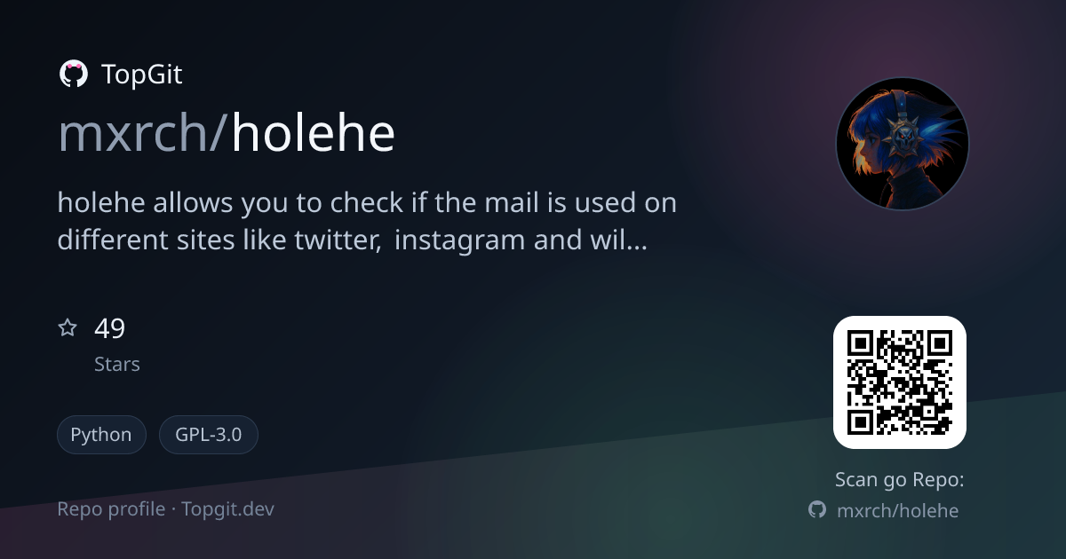 TopGit repo profile image for mxrch/holehe
