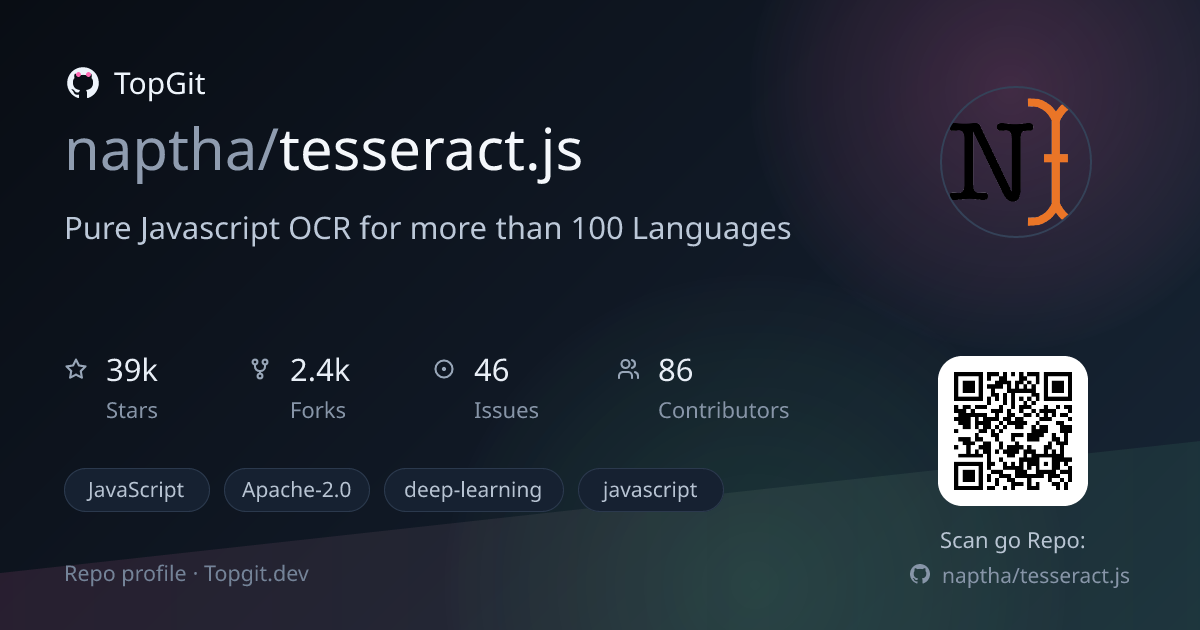 TopGit repo profile image for naptha/tesseract.js