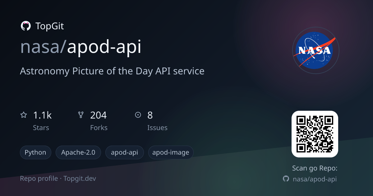 TopGit repo profile image for nasa/apod-api