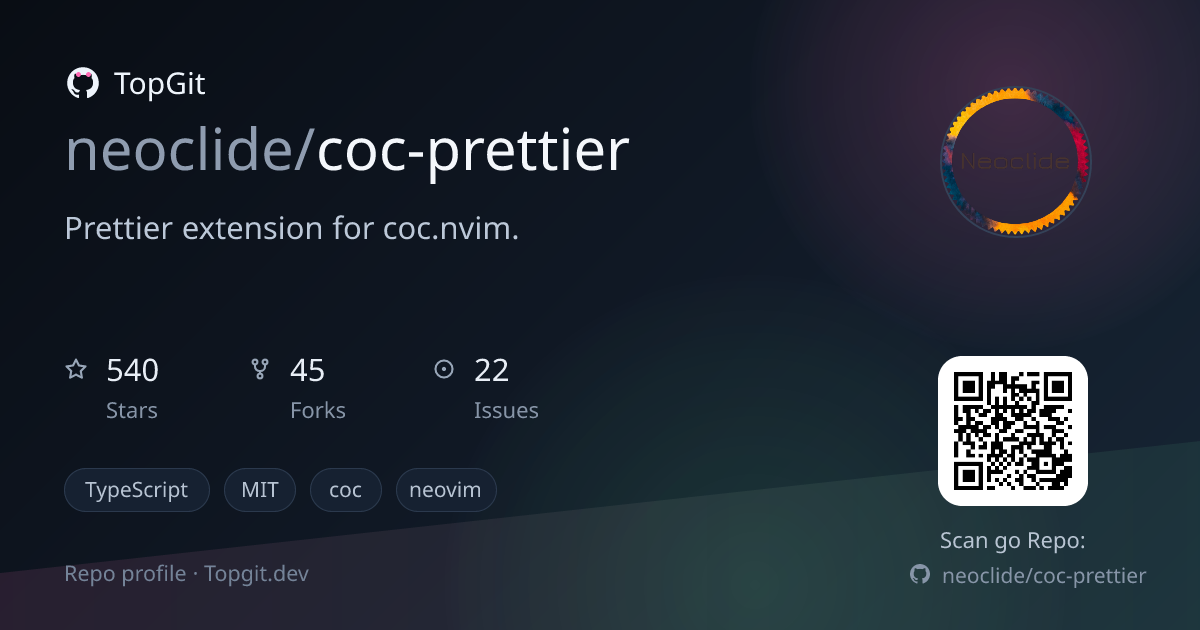 TopGit repo profile image for neoclide/coc-prettier