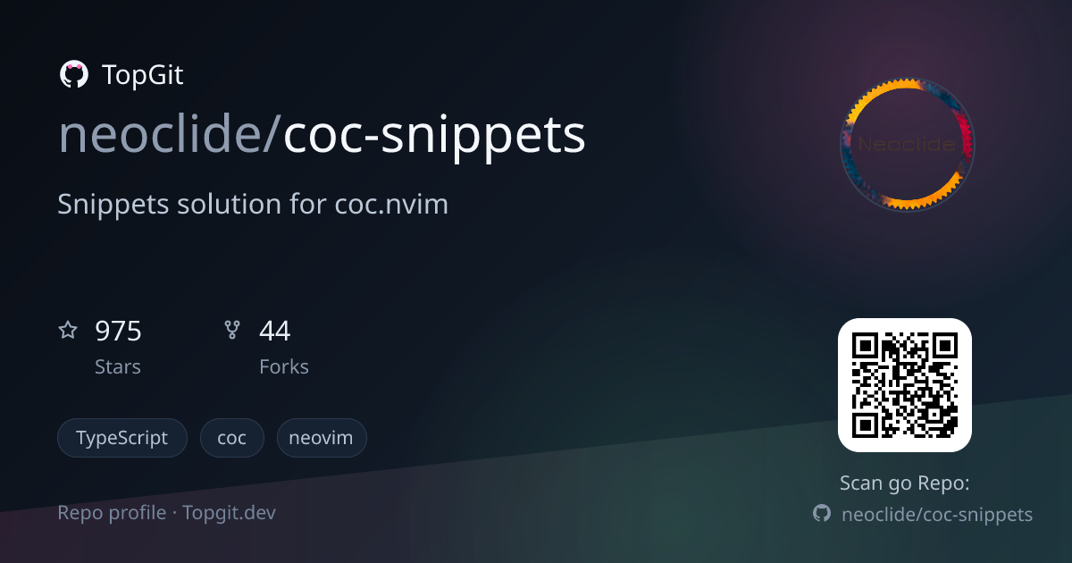 TopGit repo profile image for neoclide/coc-snippets