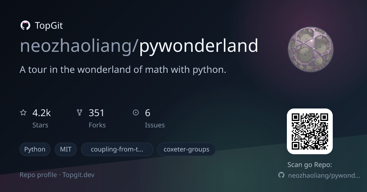 TopGit repo profile image for neozhaoliang/pywonderland