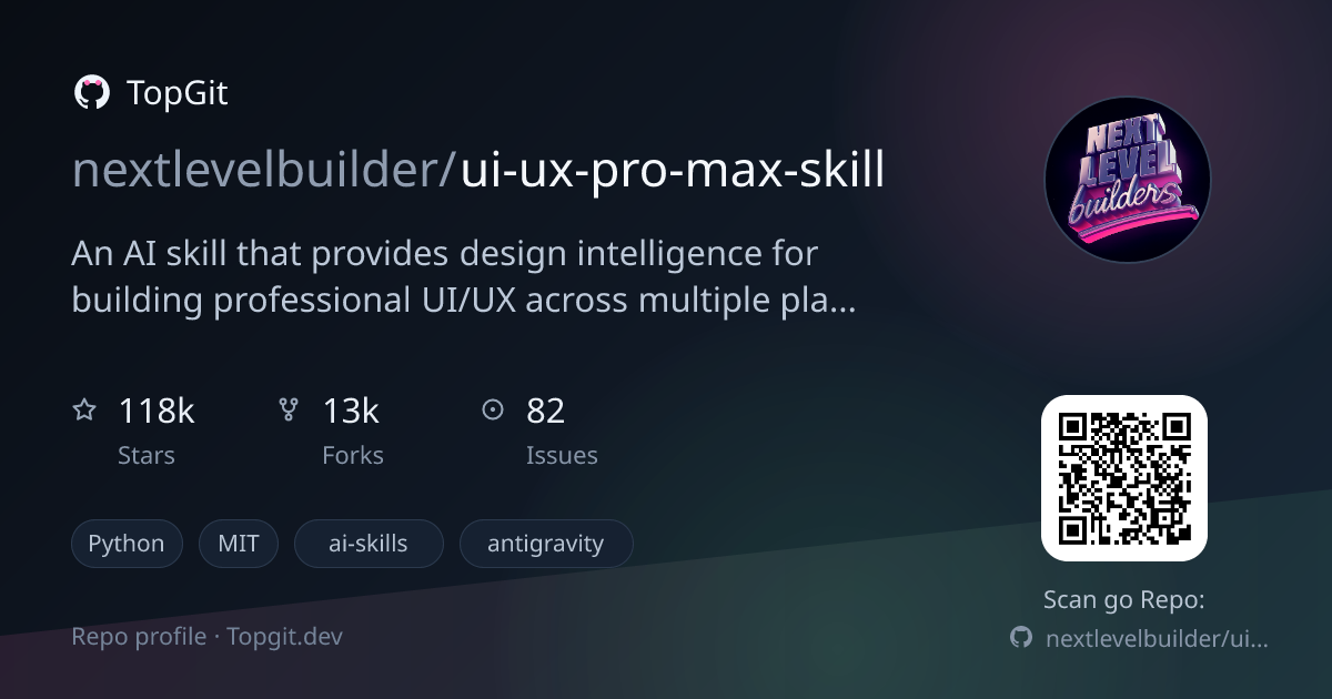TopGit repo profile image for nextlevelbuilder/ui-ux-pro-max-skill