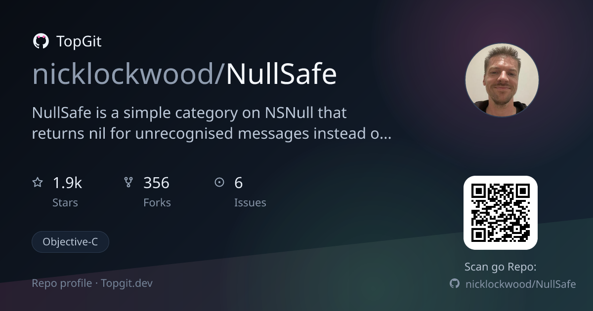 TopGit repo profile image for nicklockwood/NullSafe