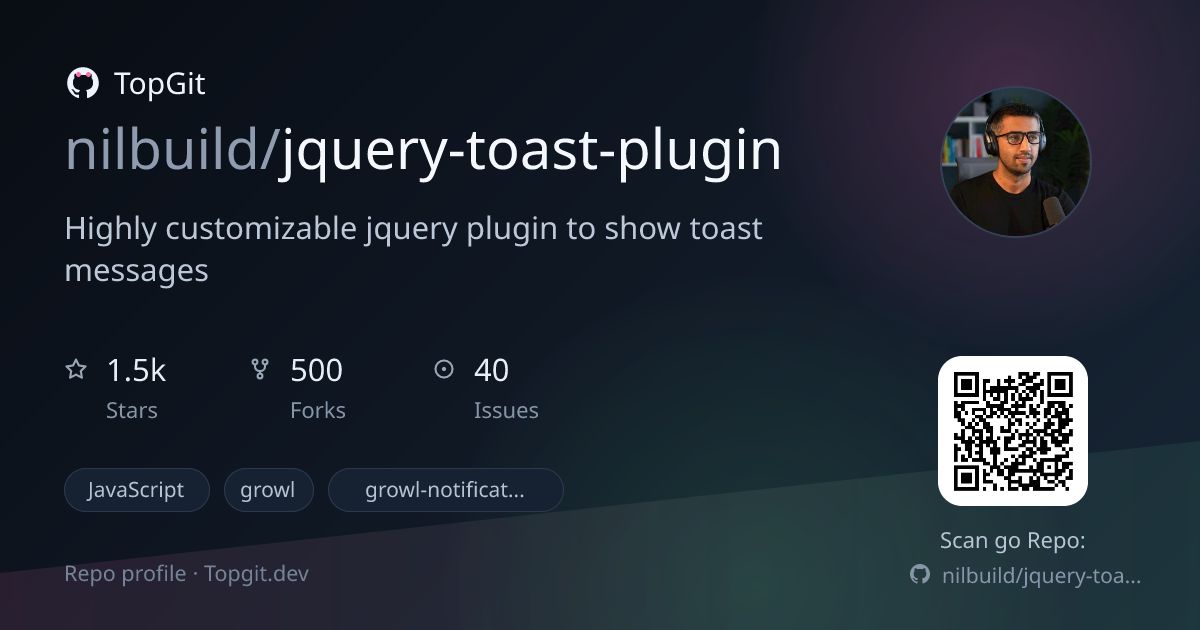 TopGit repo profile image for nilbuild/jquery-toast-plugin