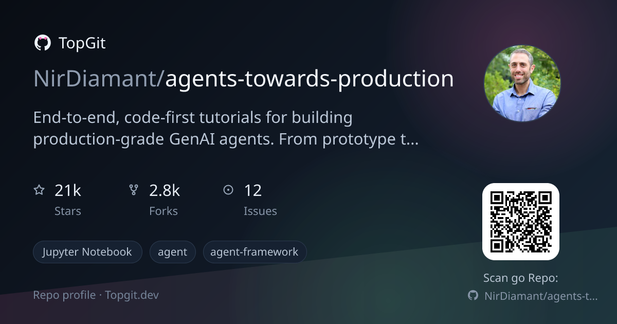 TopGit repo profile image for NirDiamant/agents-towards-production