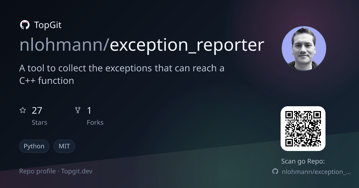 TopGit repo profile image for nlohmann/exception_reporter
