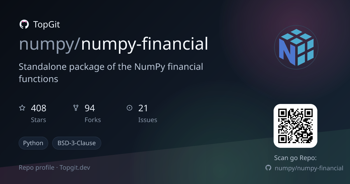 TopGit repo profile image for numpy/numpy-financial