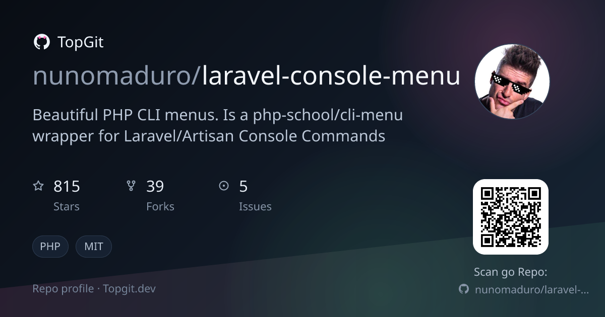 TopGit repo profile image for nunomaduro/laravel-console-menu