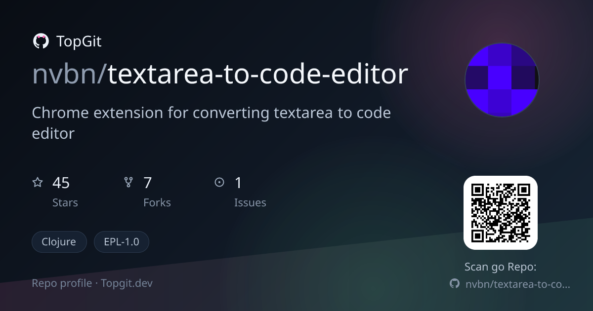 TopGit repo profile image for nvbn/textarea-to-code-editor