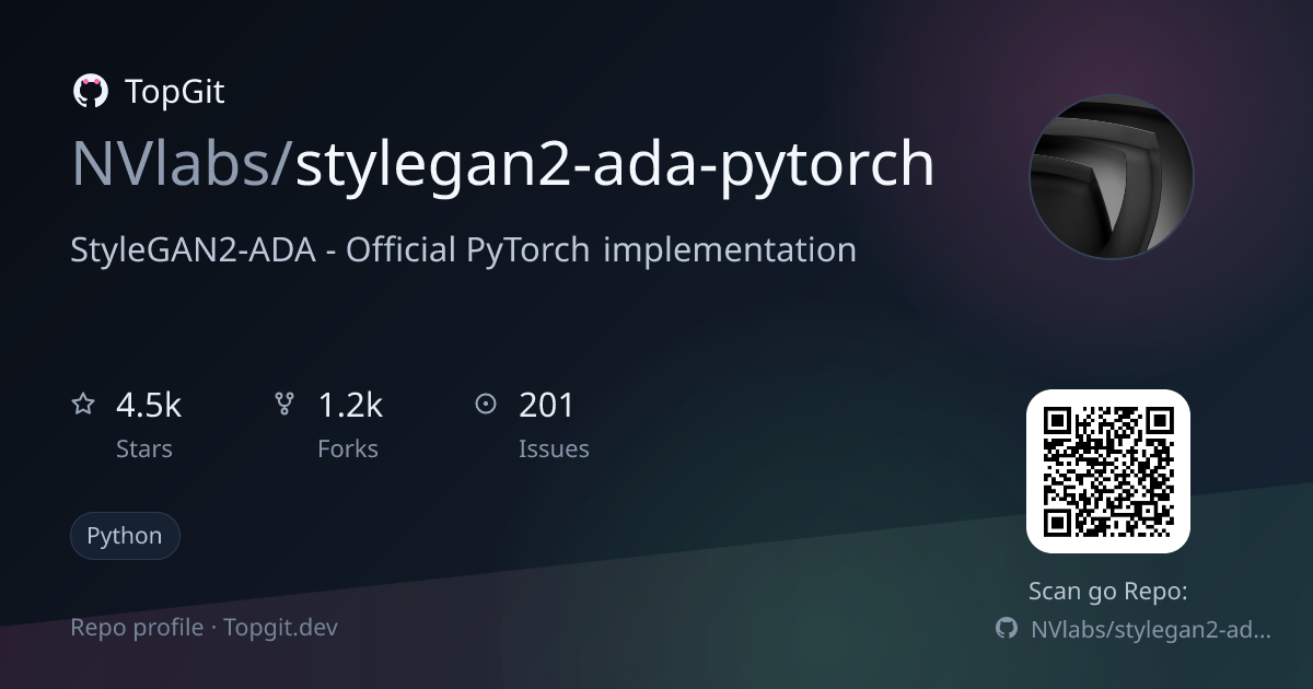 TopGit repo profile image for NVlabs/stylegan2-ada-pytorch