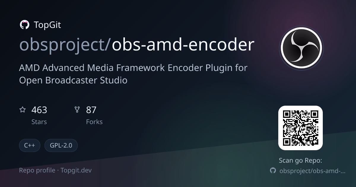 TopGit repo profile image for obsproject/obs-amd-encoder