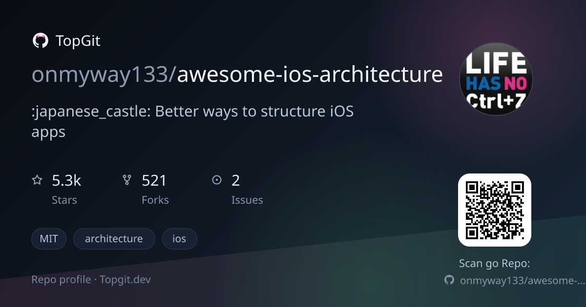 TopGit repo profile image for onmyway133/awesome-ios-architecture