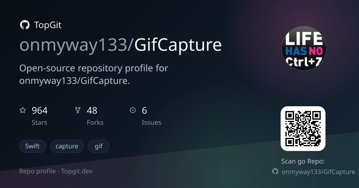 TopGit repo profile image for onmyway133/GifCapture
