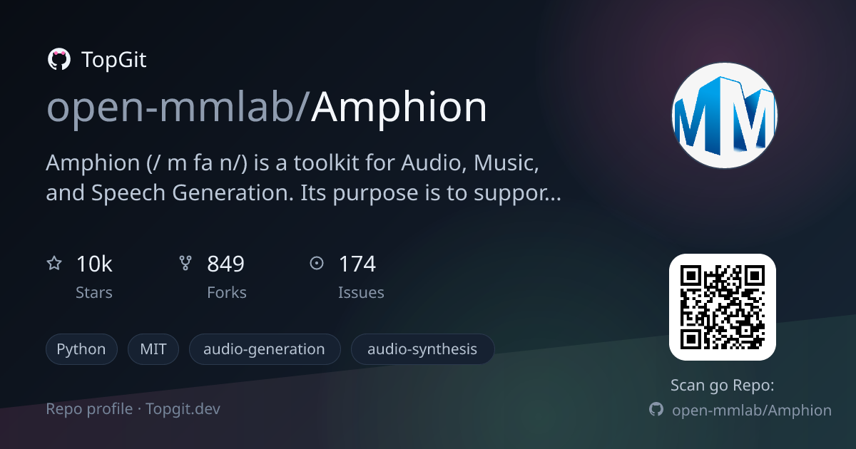 TopGit repo profile image for open-mmlab/Amphion