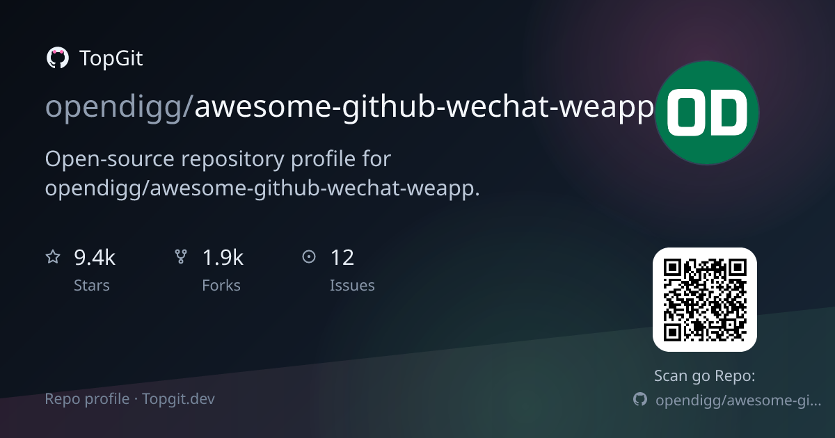 TopGit repo profile image for opendigg/awesome-github-wechat-weapp