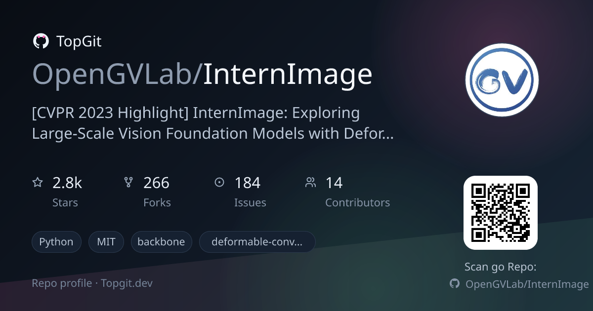 TopGit repo profile image for OpenGVLab/InternImage