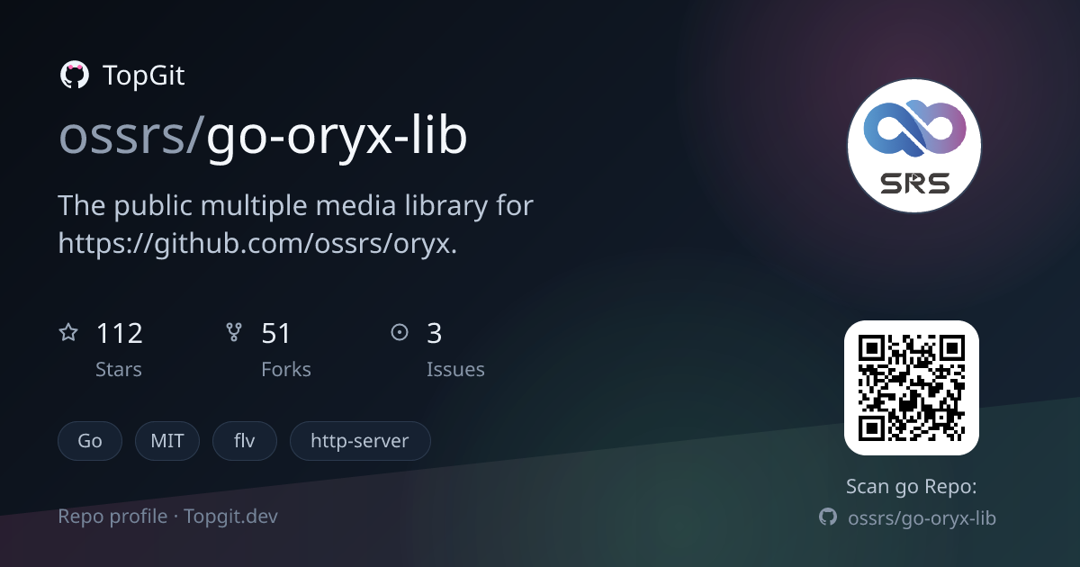 TopGit repo profile image for ossrs/go-oryx-lib